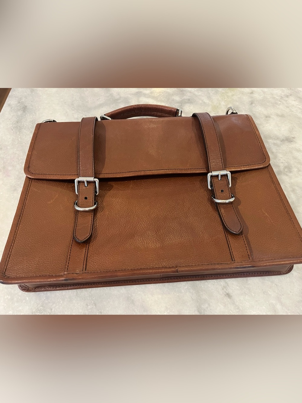 Genuine Leather Classic Briefcase - Brown
